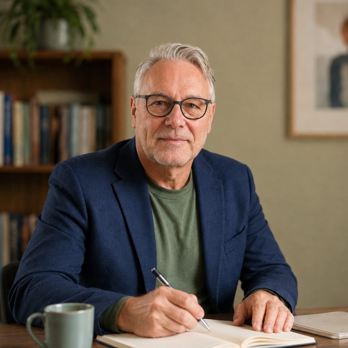 Jörg Fidorra an seinem Schreibtisch im Coachingraum